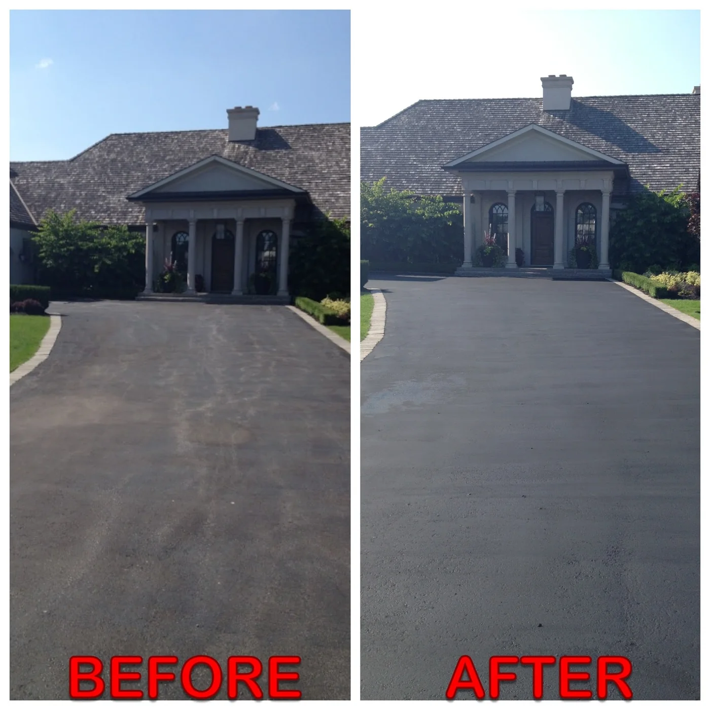 Asphalt driveway before and after