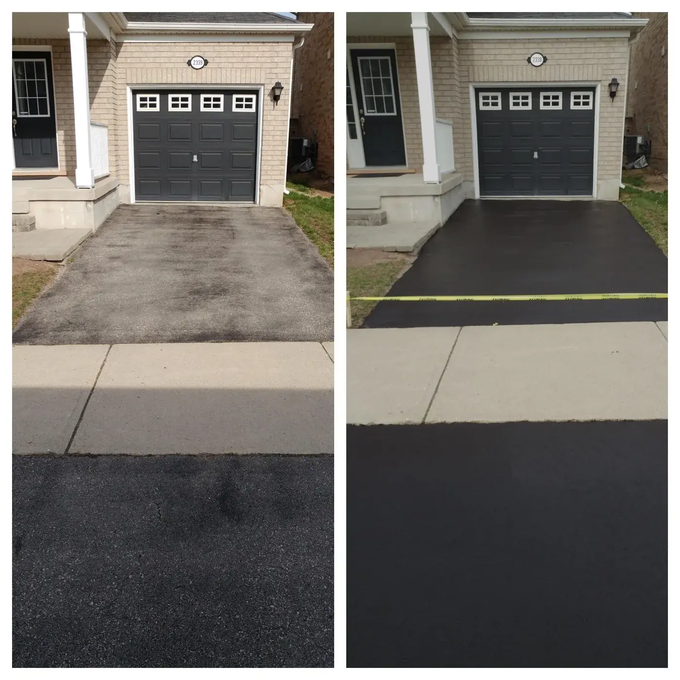 Single asphalt driveway before and after
